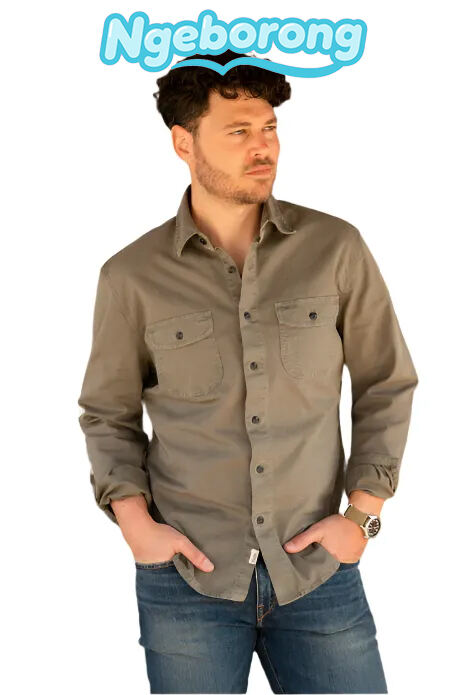 Kato The Oxford Stripe Longsleeve Brace Shirt in Pigment Dark Green