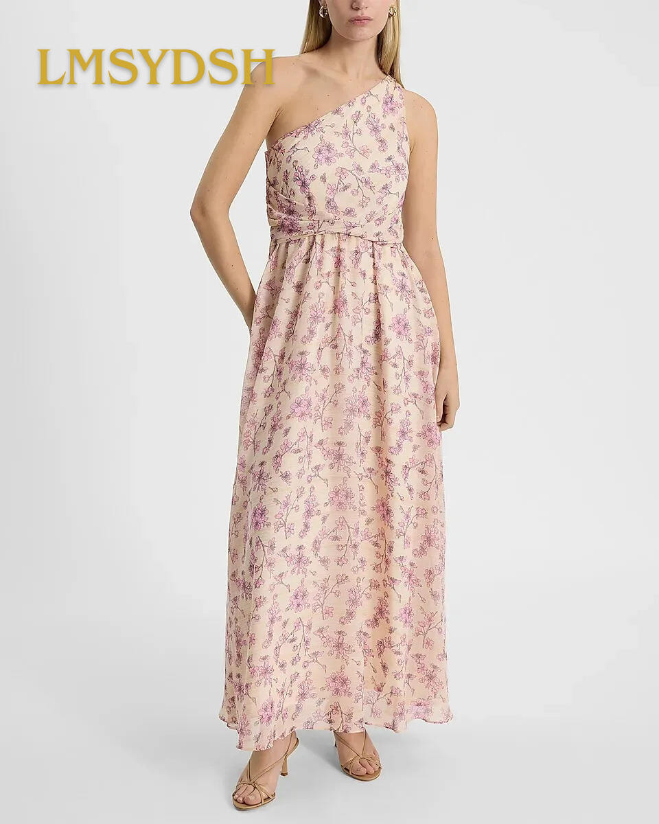 Metallic Floral One Shoulder Pleated Maxi Dress