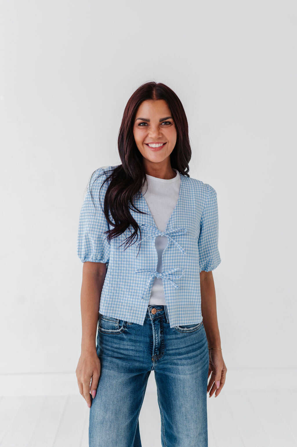 Finley Tie Front Top in Blue