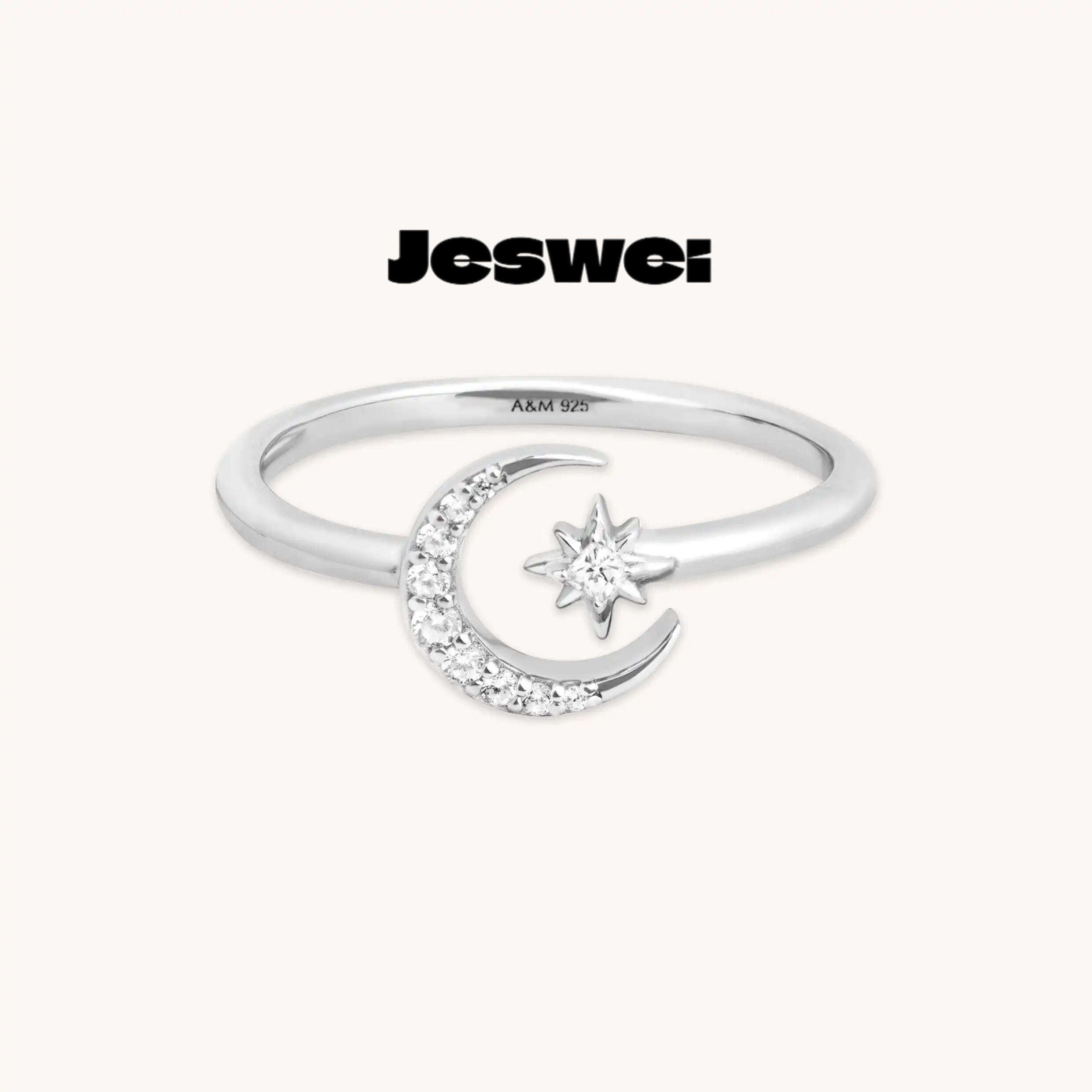 Star & Moon Open Ring in Silver
