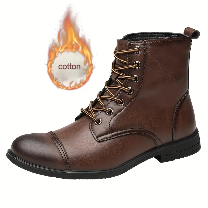 Italian Men's High-top Leather Boots Cap Toe Waterproof Wear-resistant Dress Boots Work Boots