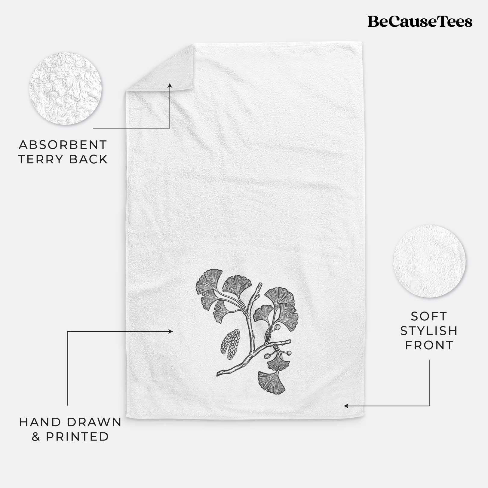 Ginkgo Biloba - Ginkgo Tree Stem with Leaves Premium Decorative Hand Towel