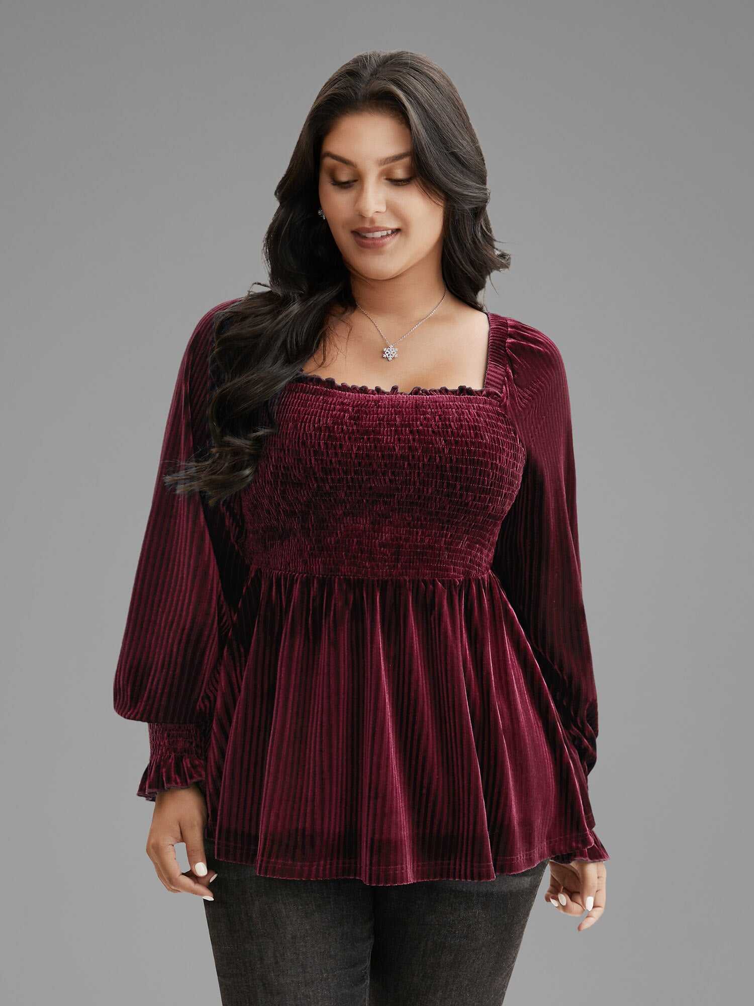 Velvet Smocked Bodice Jersey Top
