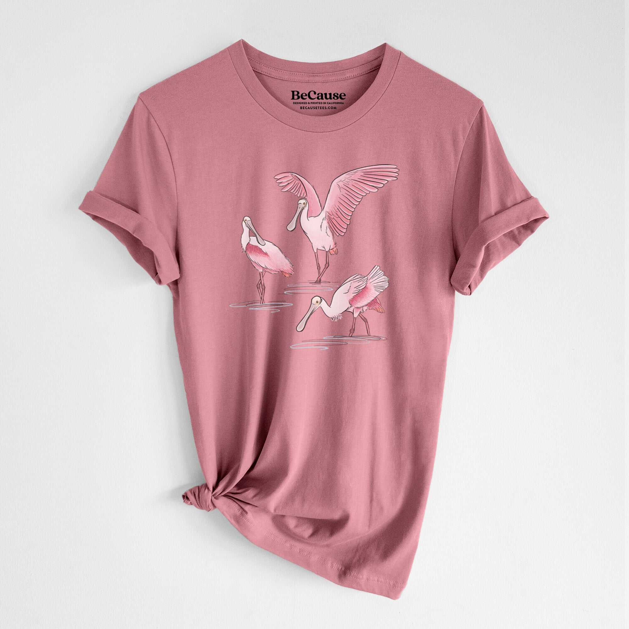 Roseate Spoonbill Trio - Platalea ajaja - Lightweight 100% Cotton Unisex Crewneck
