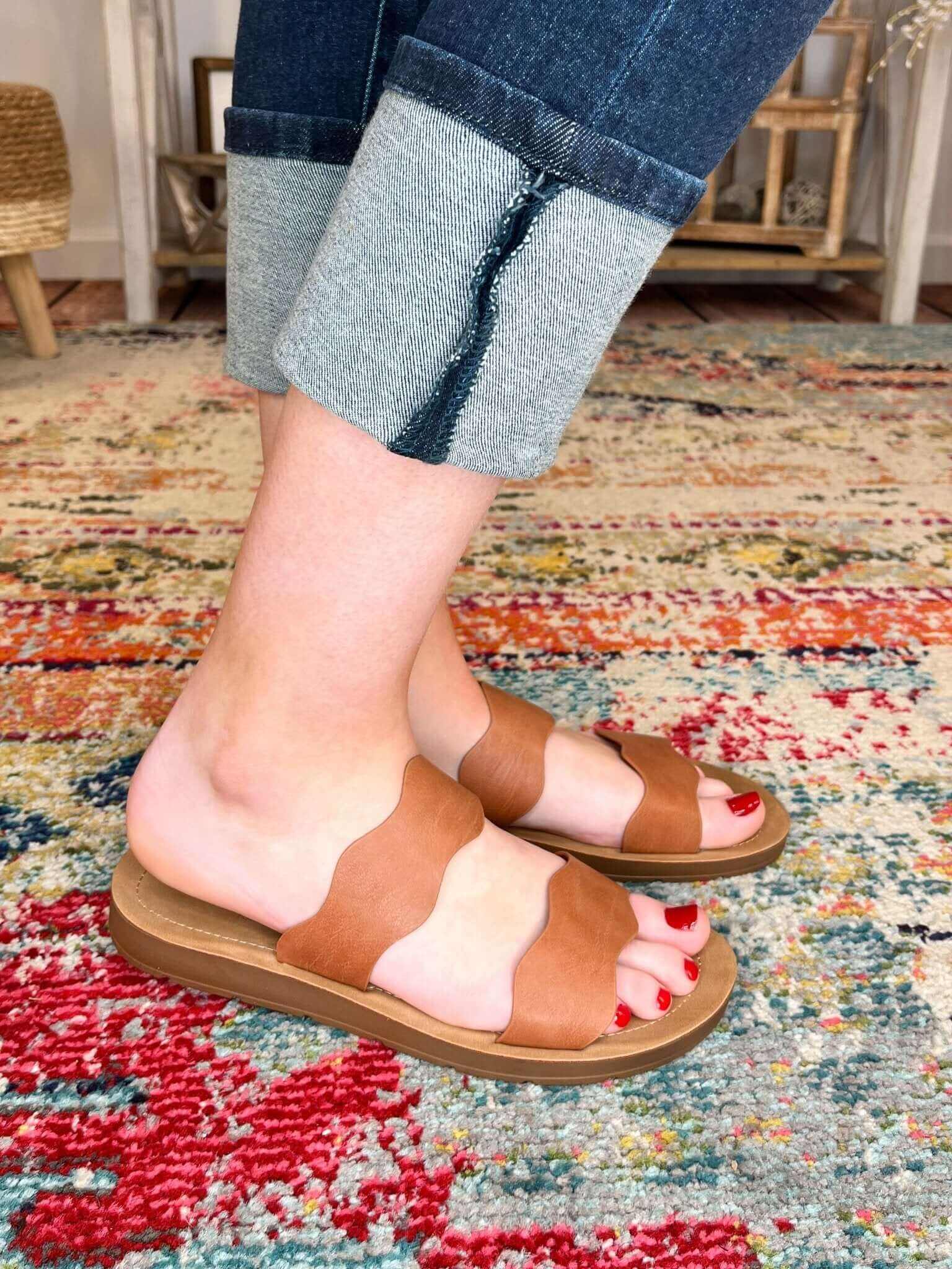 Corkys Footwear Wishy Washy Sandal Slide - Cognac