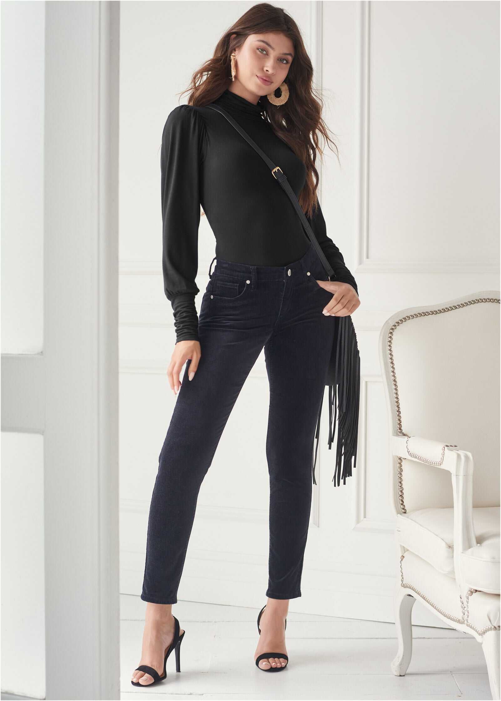 Turtleneck Long Sleeve Top - Black