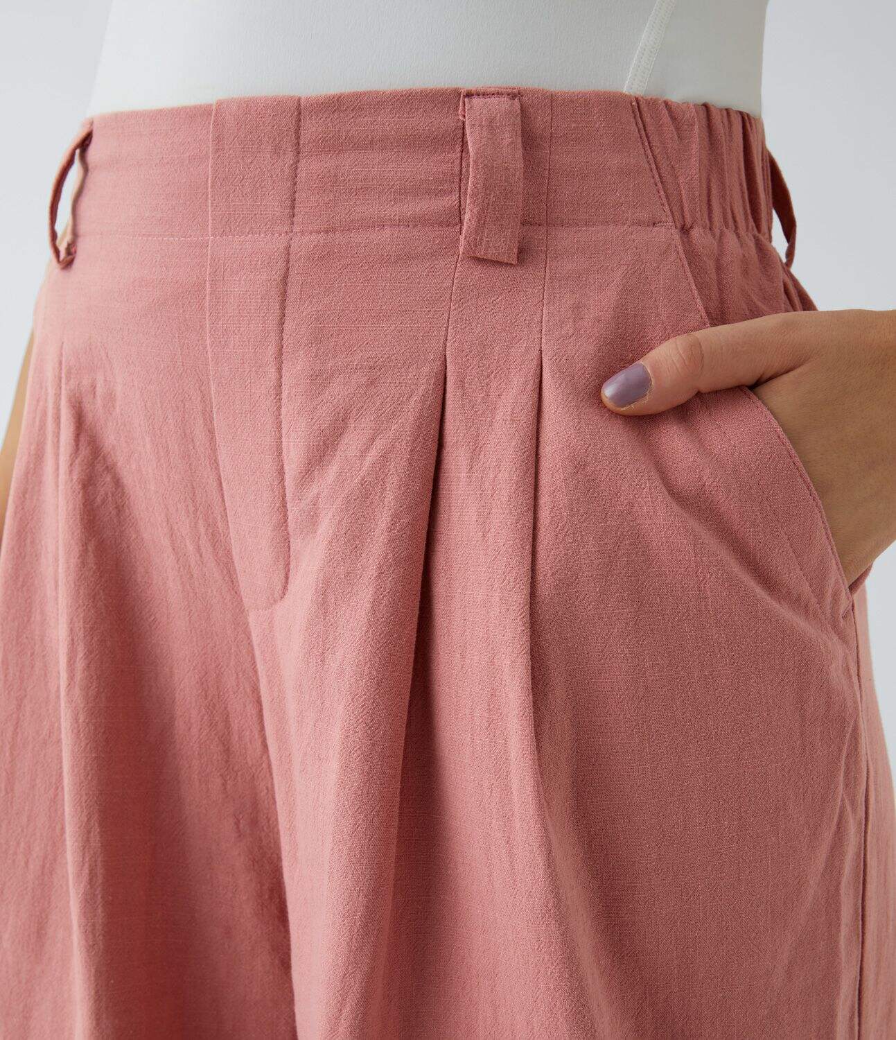 High Waisted Plicated Side Pocket Wide Leg Flowy Solid Palazzo Casual Linen-Feel Pants