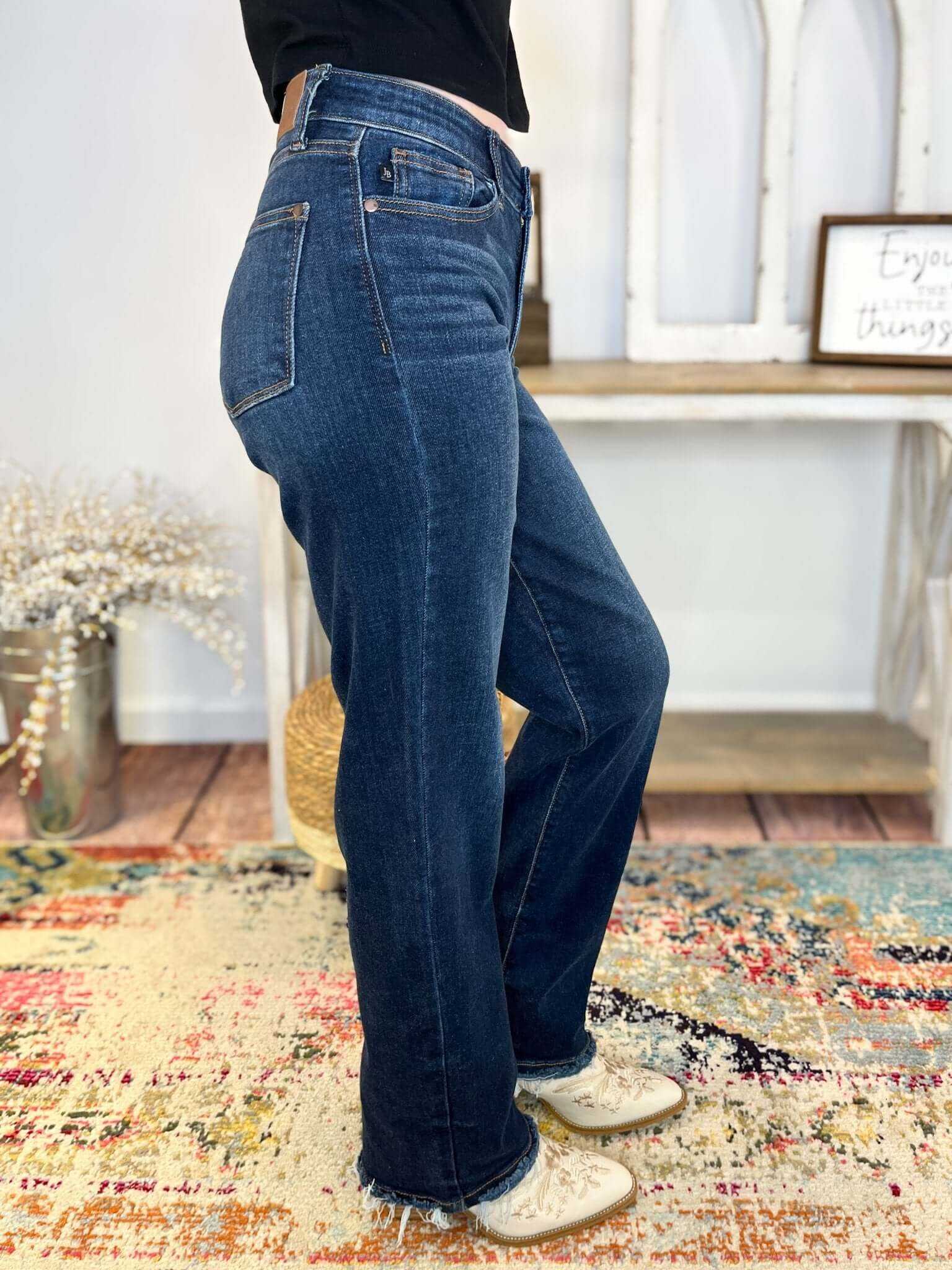Judy Blue Country Mile Dark Wash Mid Rise Straight Jeans