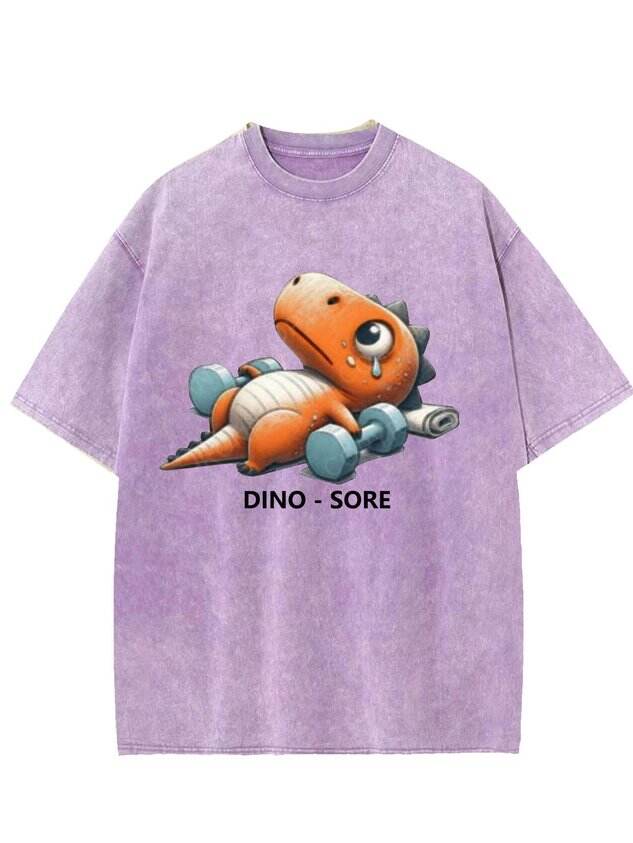 🦖 Funny Dinosaur Fitness Print Washed T-Shirt