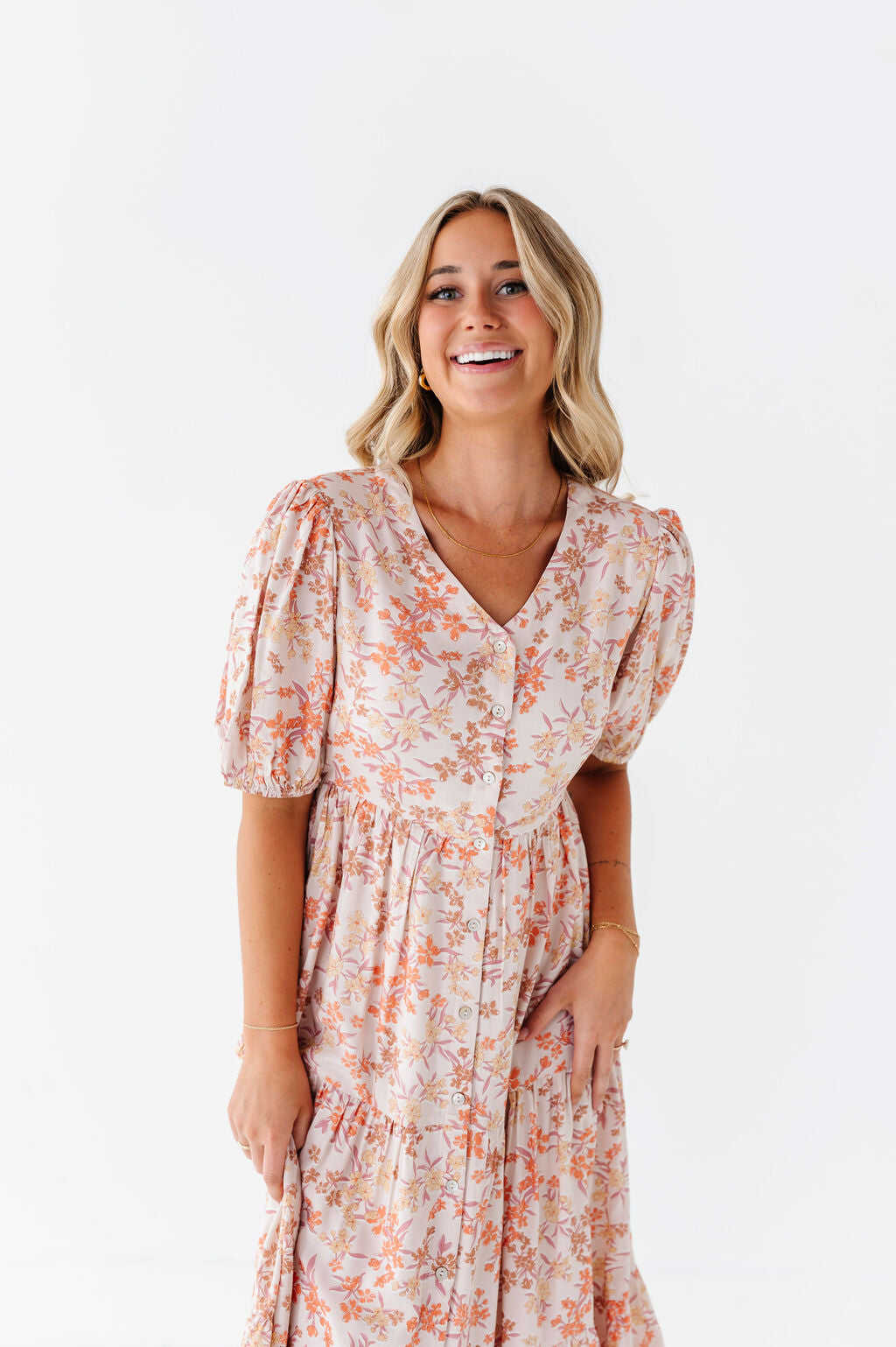 Fiona Floral Dress in Cream Multi - Size 2X, 3X, & 4X Left