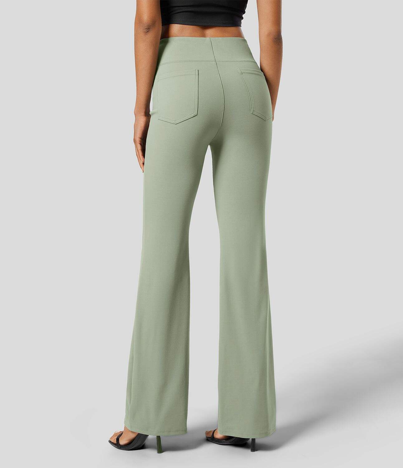 High Waisted Back Side Pocket Slight Flare Work Pants