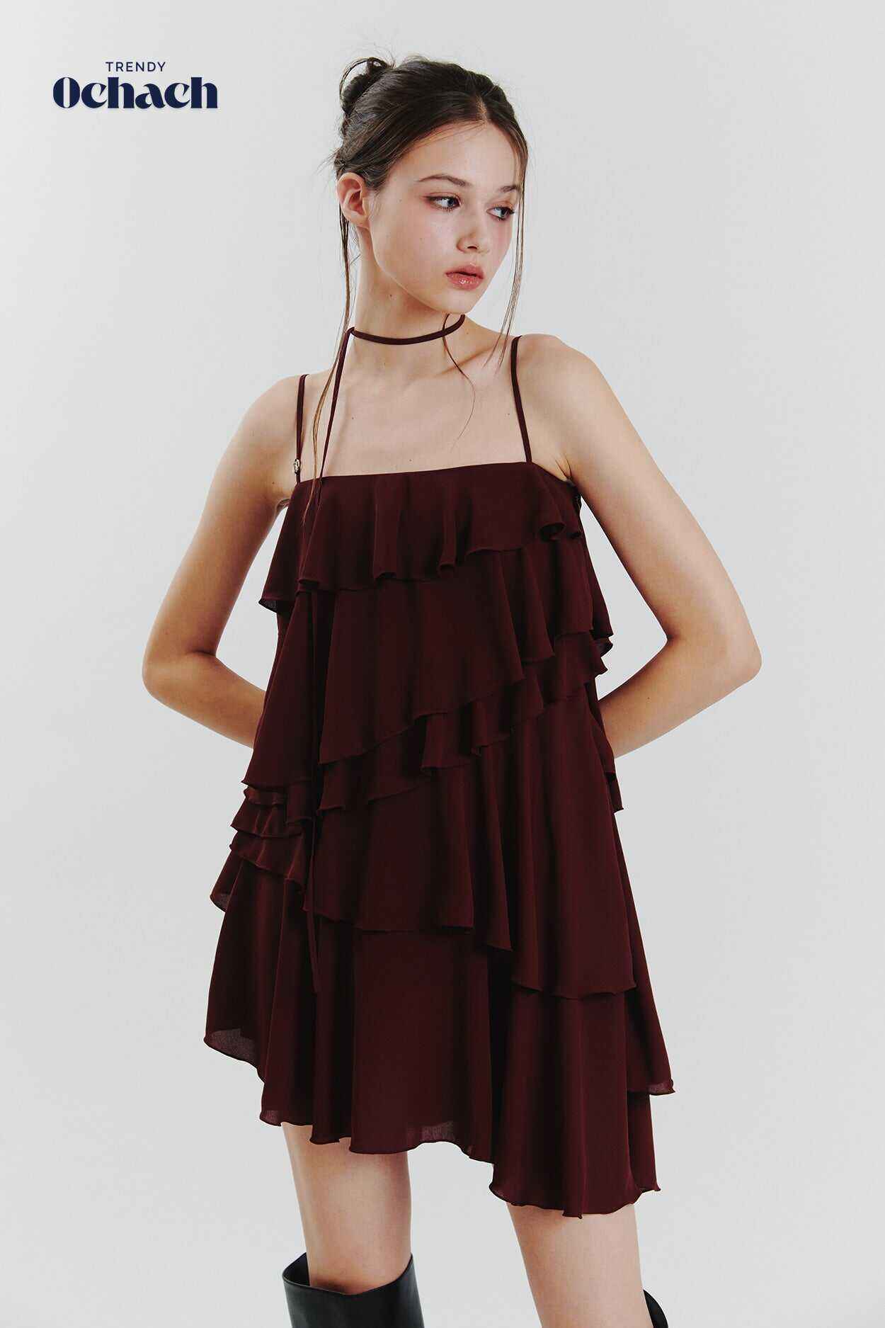 PAIN OR PLEASURE ELLA FRILL DRESS WINE