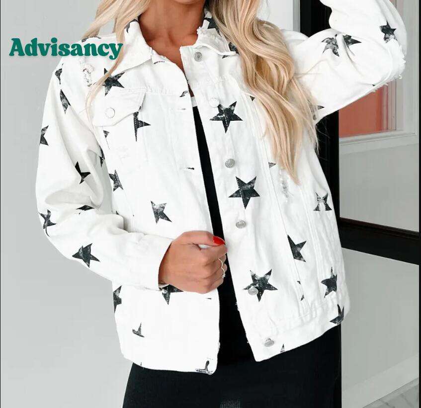 Reach For The Stars Distressed Denim Star Print Jacket