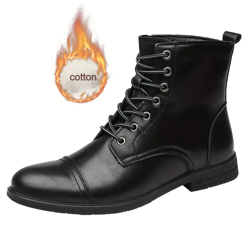 Italian Men's High-top Leather Boots Cap Toe Waterproof Wear-resistant Dress Boots Work Boots