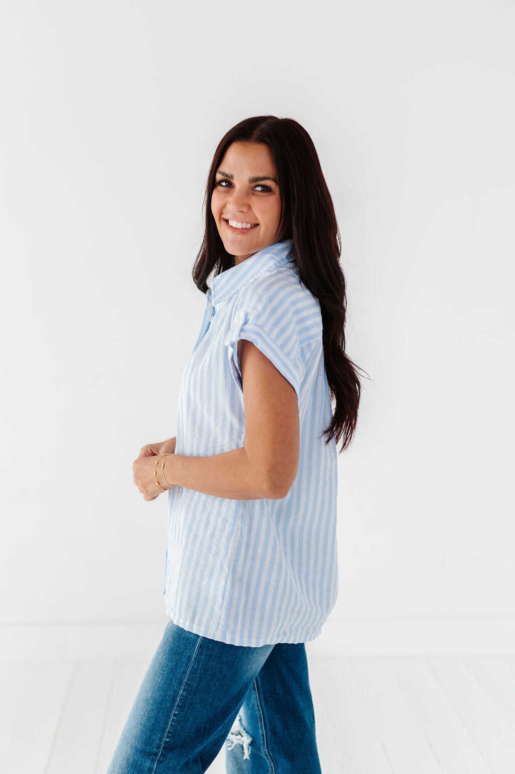 Libby Striped Button Up in Chambray