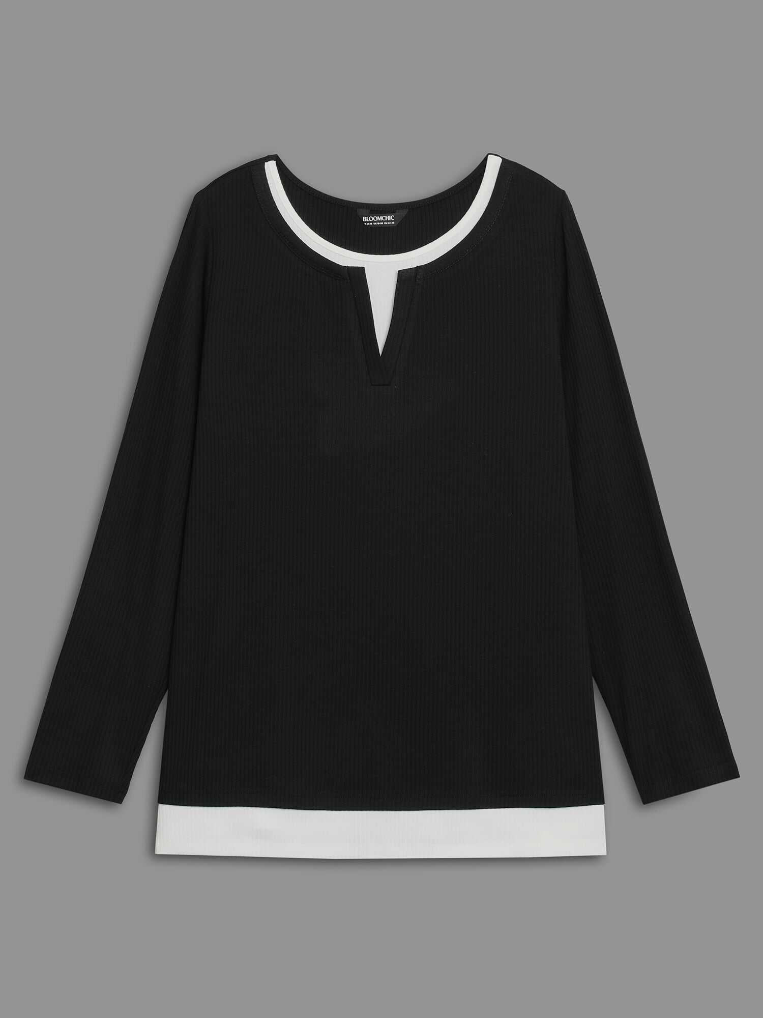 Notched Patchwork 2-In-1 Knit Top