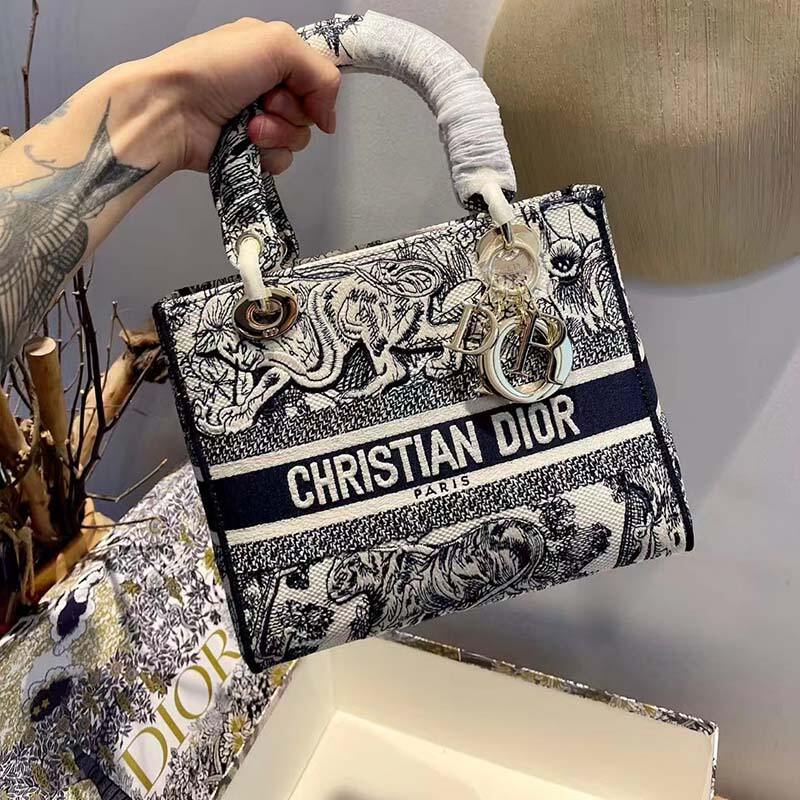 Dior Women CD Medium Lady DLite Bag Blue Toile De Jouy Embroidery