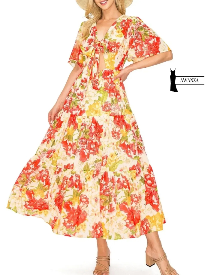 Marigold Floral Print Midi Dress