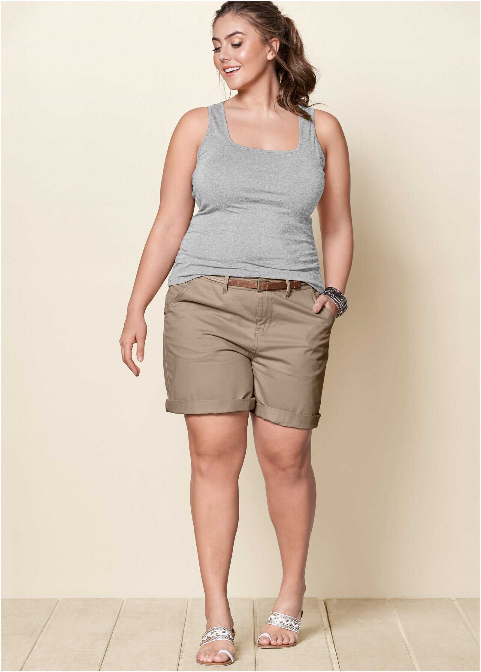 Square Neck Tank Top - Light Heather Grey