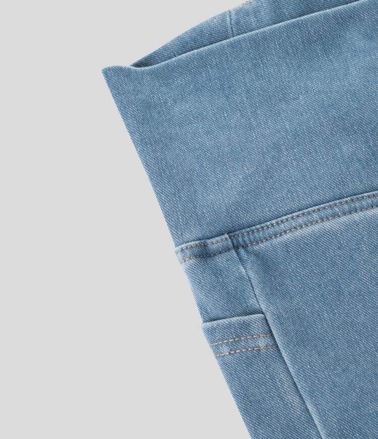 Crossover Side Pocket Washed Stretchy Knit Denim Work Leggings