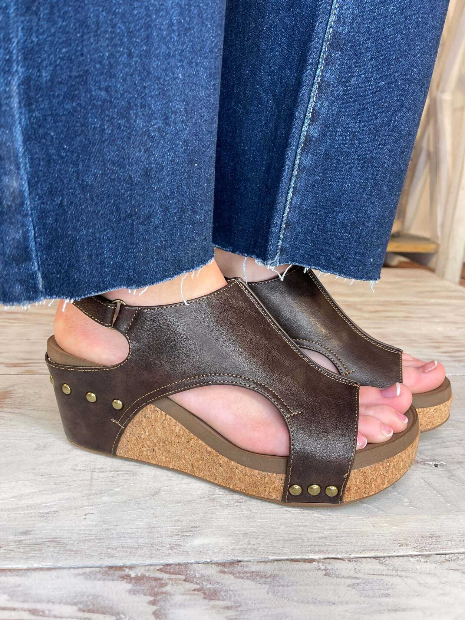 Corky's Footwear Carley Wedge Sandal - Chocolate Smooth