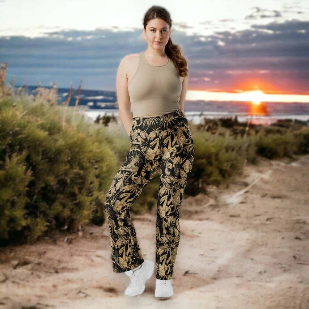 Recycled High-Waisted Flare Leggings, Wild Jungle Elegance