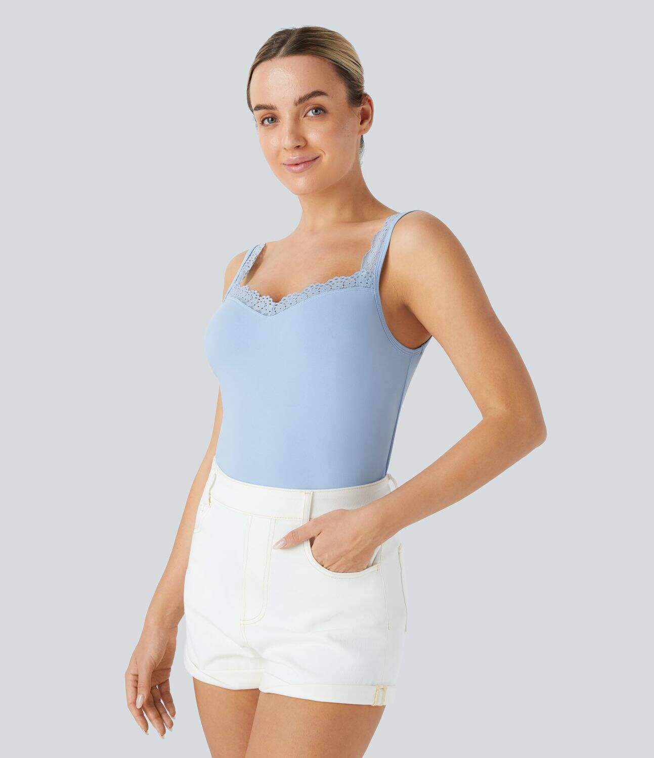 Contrast Lace Backless Basic Casual Tank Top