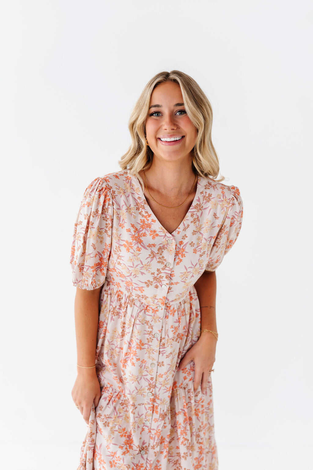 Fiona Floral Dress in Cream Multi - Size 2X, 3X, & 4X Left
