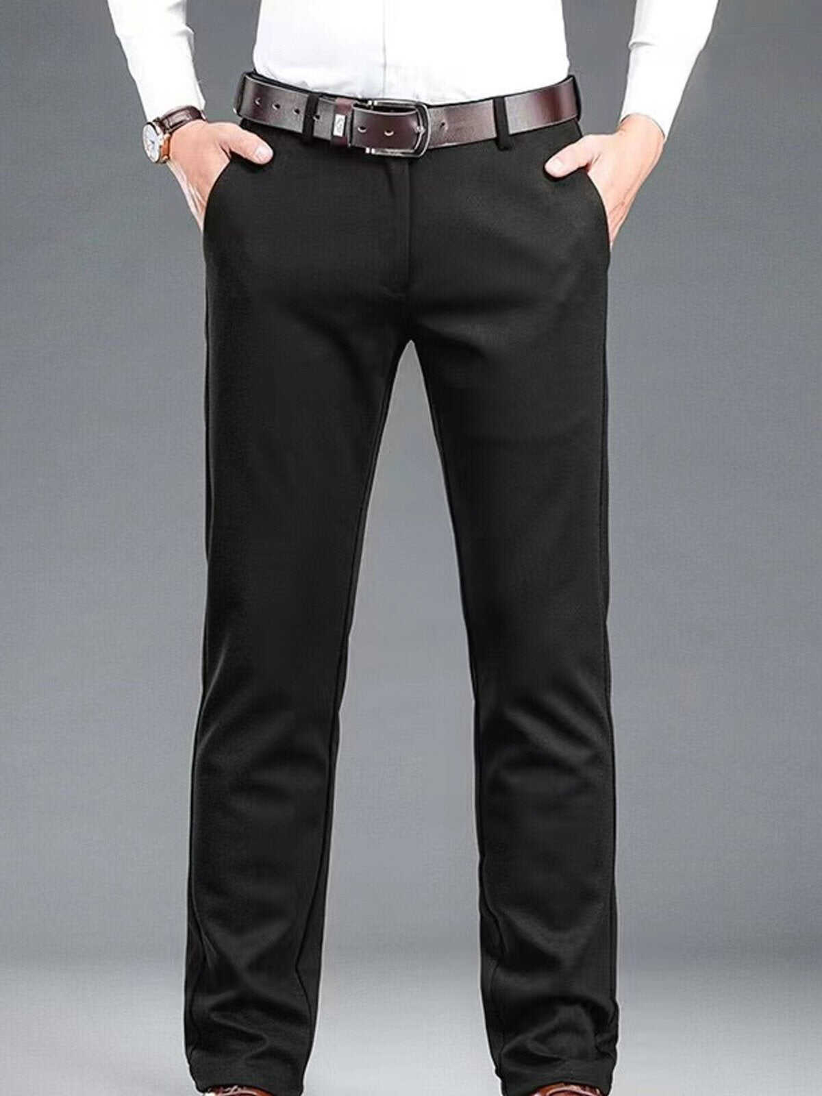 Double-Brushed Buttoned Waist Suit Pants