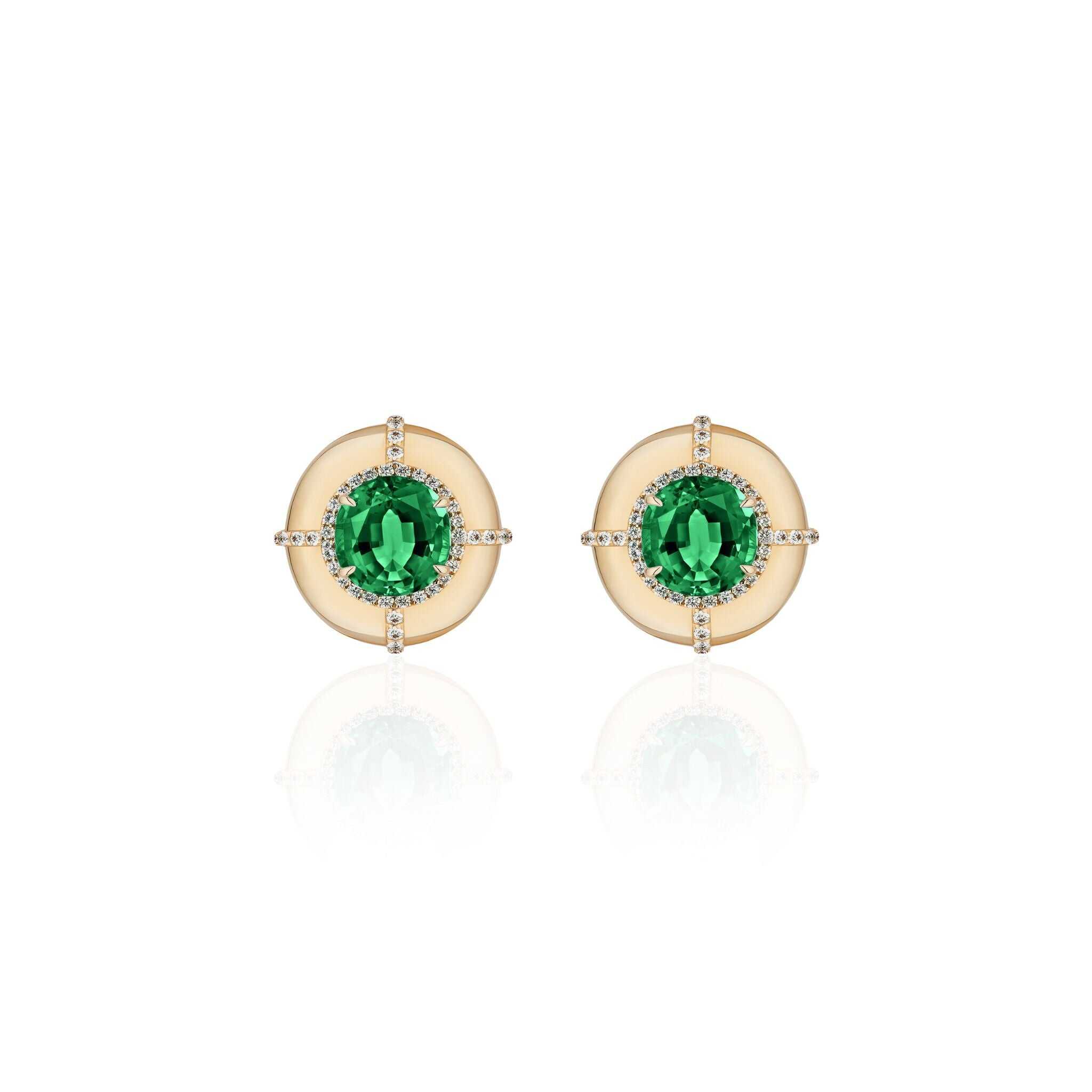 Goshwara Round Cut Emerald & Diamond 18K Stud Earrings