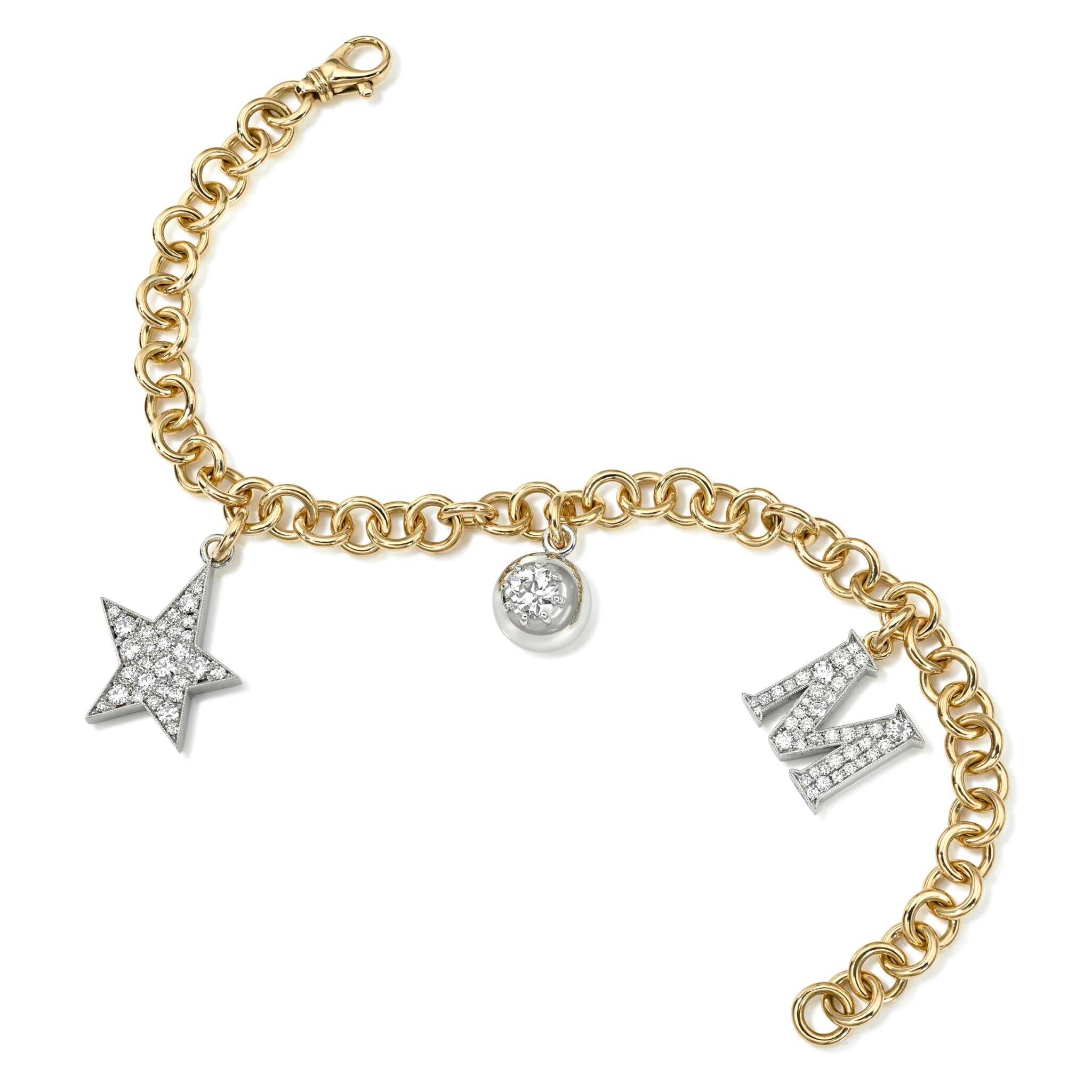 Single Stone Two-Tone Three Charm Bracelet