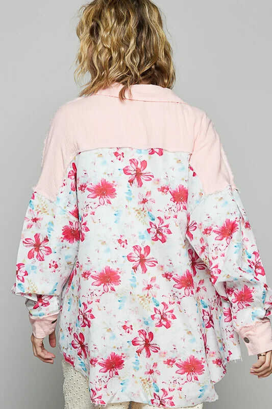 POL Pink & Floral Shacket Top *Final Sale*