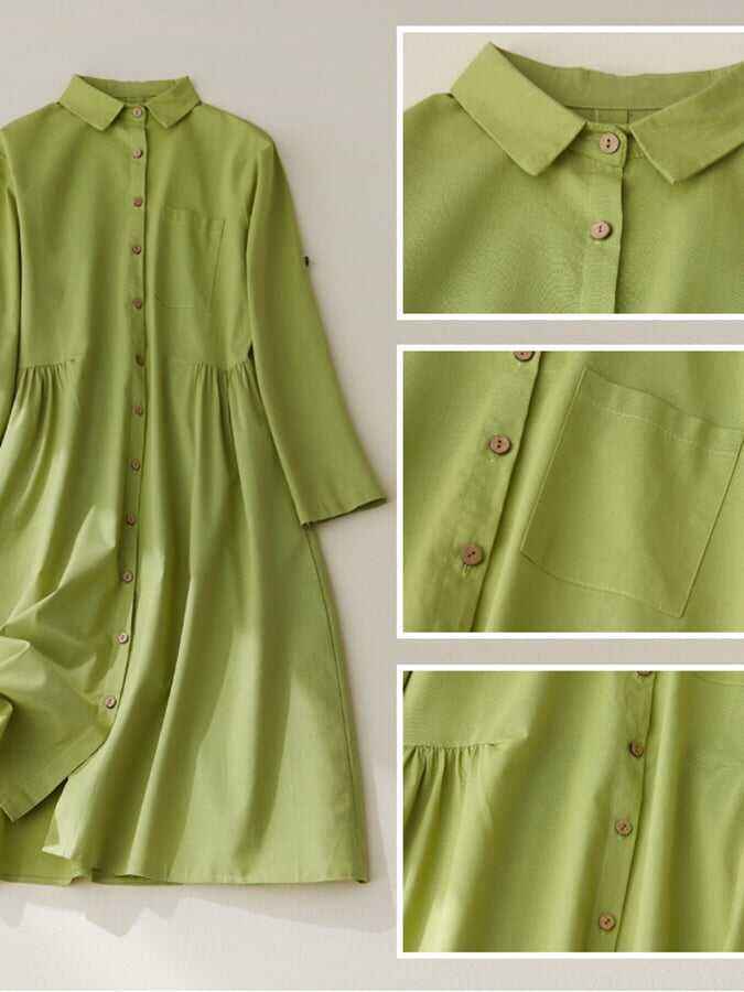 Cotton And Linen Solid Color Shirt Skirt