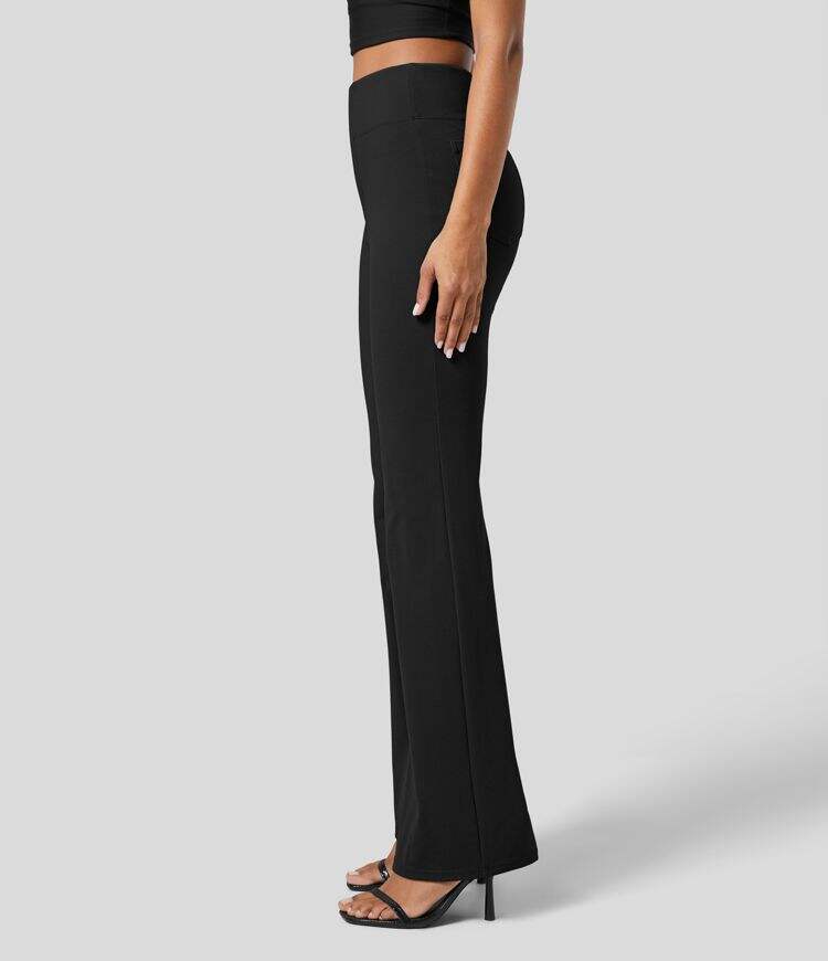 High Waisted Back Side Pocket Slight Flare Work Pants