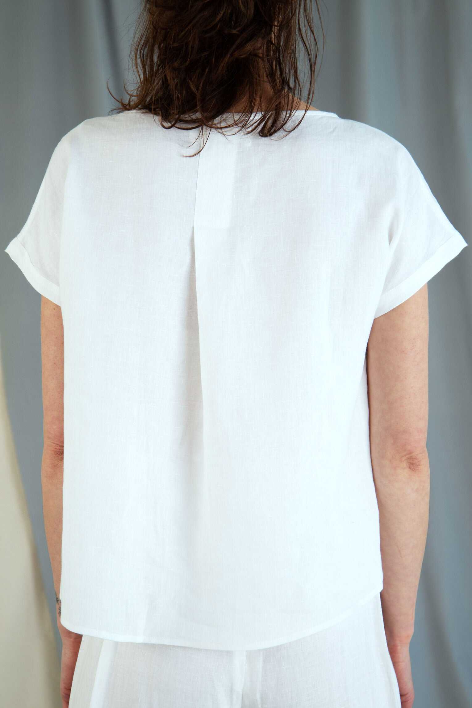 Drop shoulder linen top - White