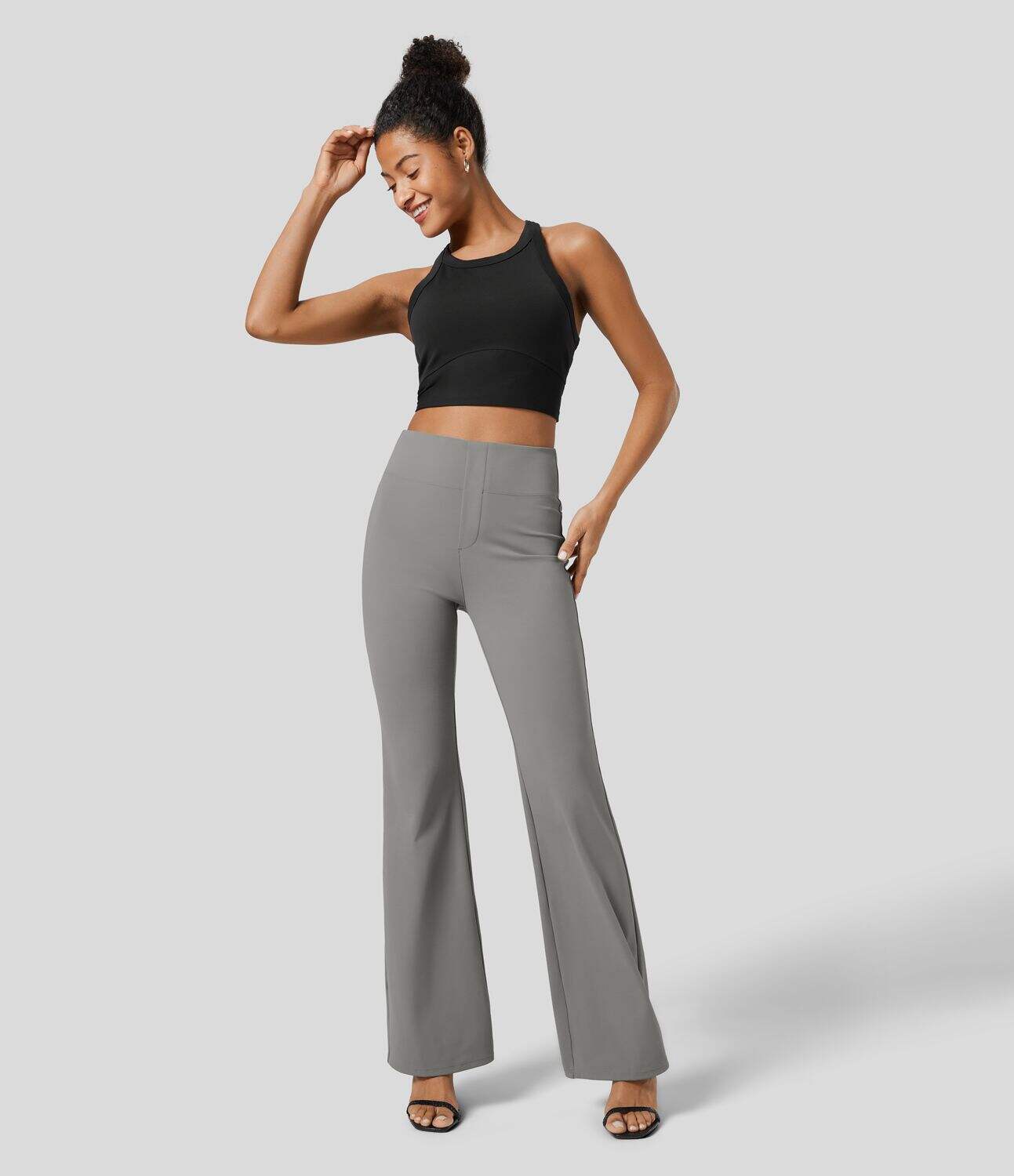 High Waisted Back Side Pocket Slight Flare Work Pants
