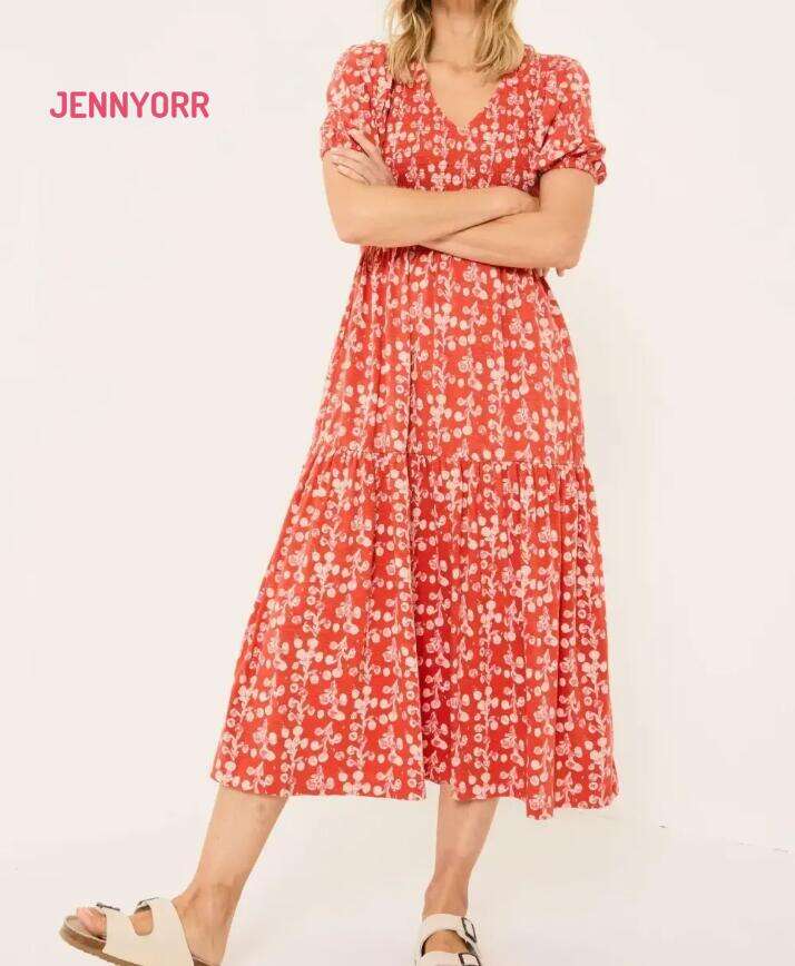 Burnt Orange Floral Midi Dress
