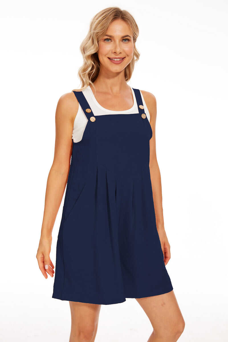 Adjustable Wide Leg Pocket Short Overalls Romper