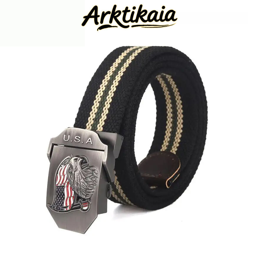 Men's USA Eagle Flag Canvas Automatic Smooth Buckle Belt 57484159K