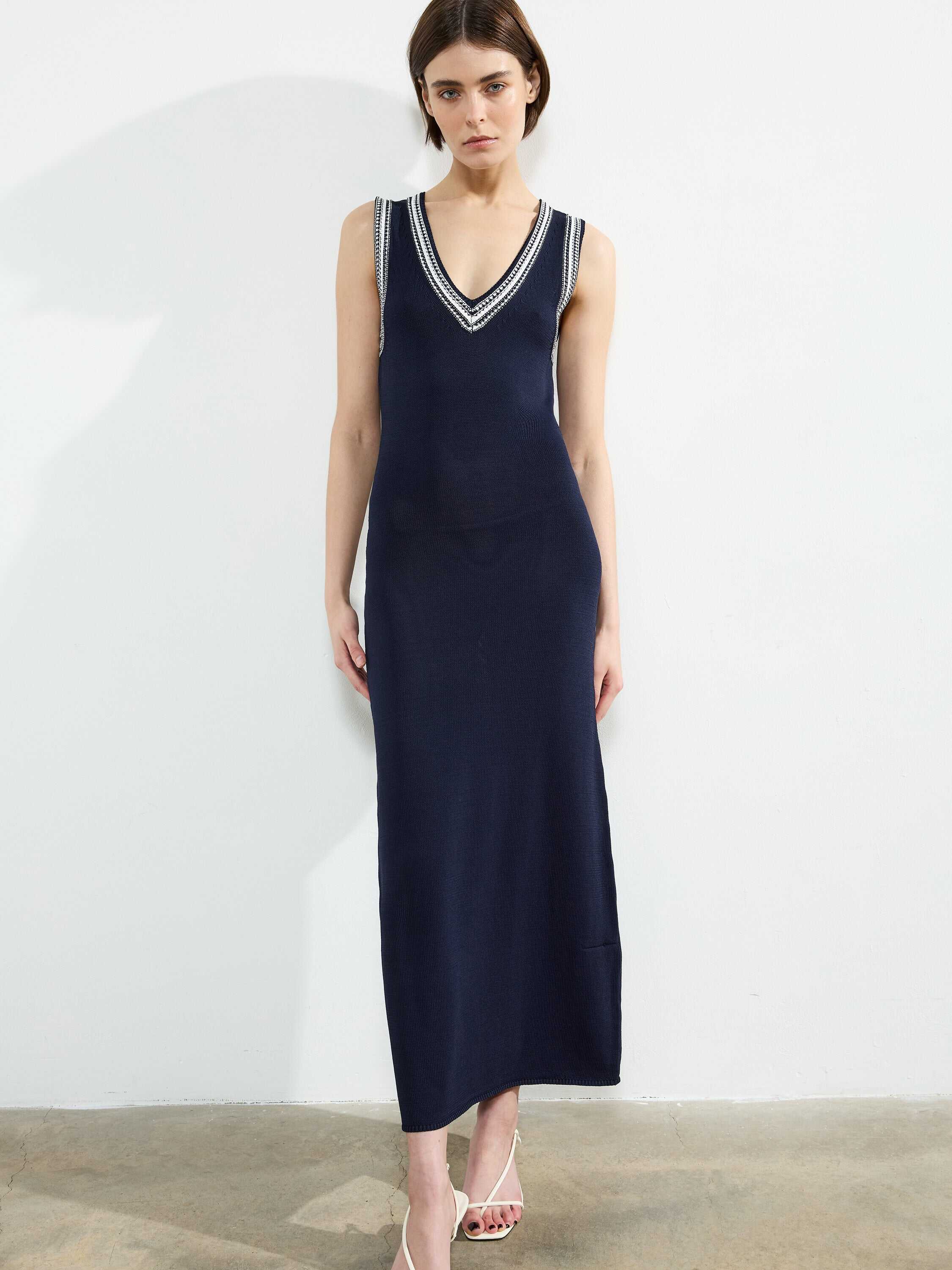Sage Knitted Trim Dress