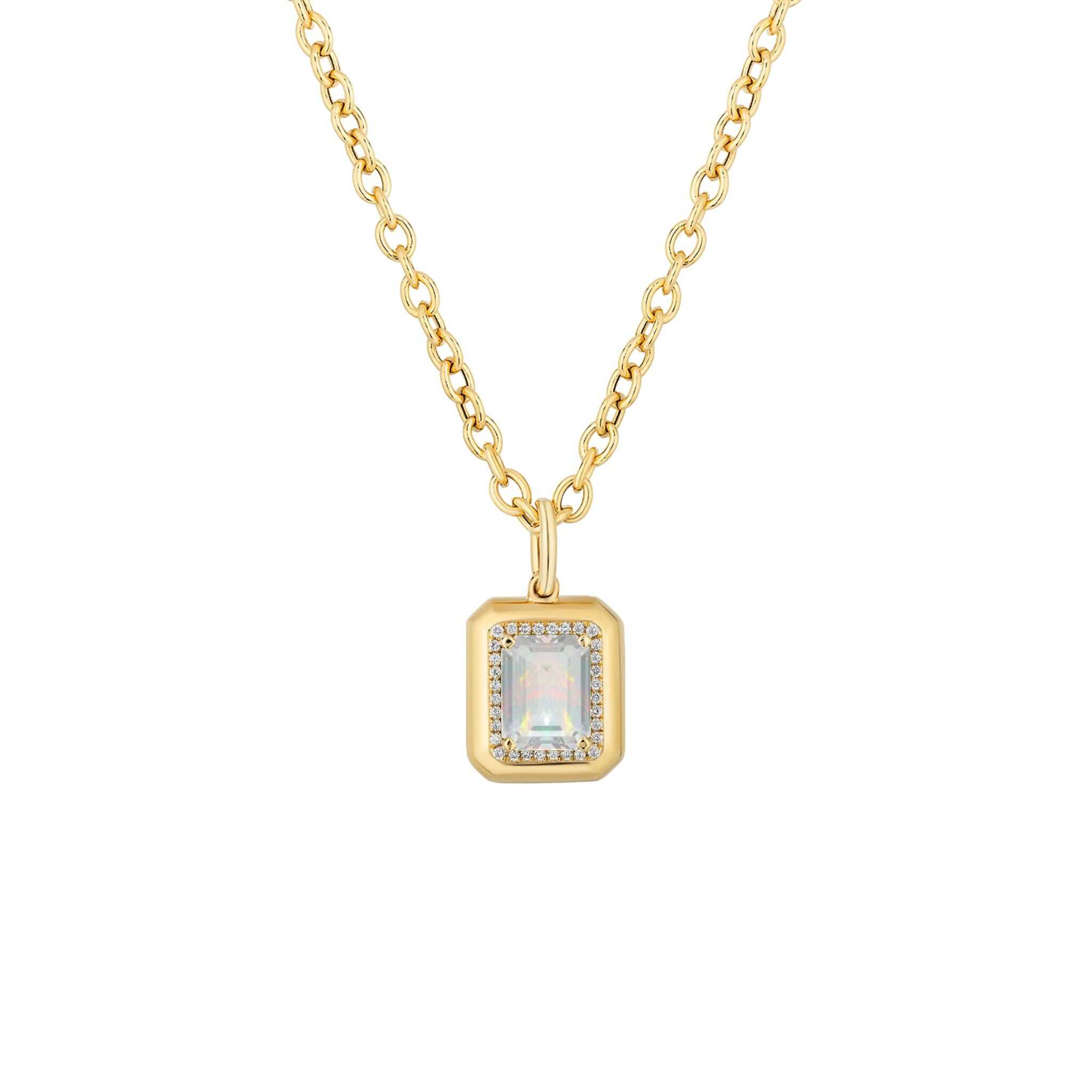 Goshwara Emerald-Cut Opal & Diamond 18K Gold Pendant Necklace