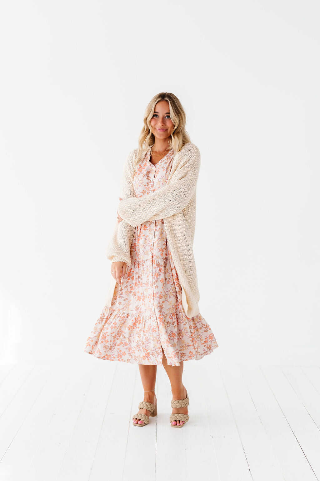 Fiona Floral Dress in Cream Multi - Size 2X, 3X, & 4X Left
