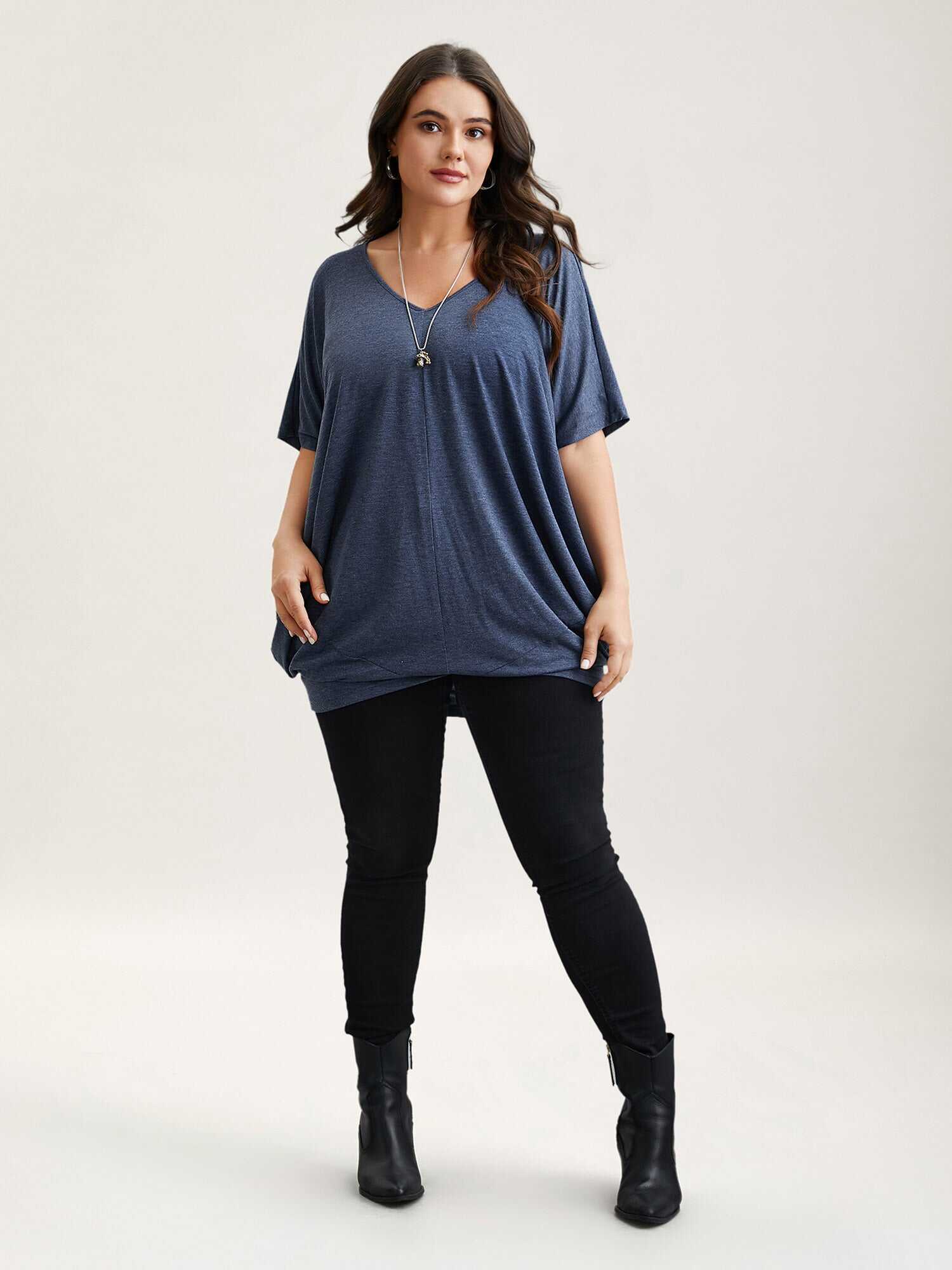 V-Neck Cocoon Pattern Plain Top