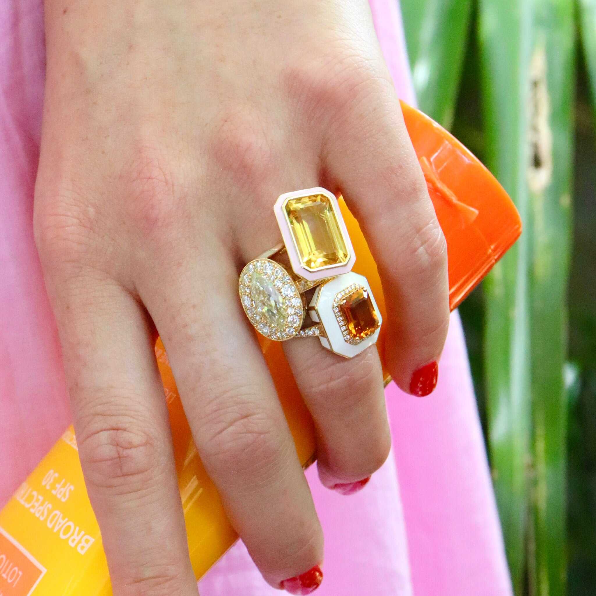 Goshwara Emerald-Cut Citrine & Pink Enamel 18K Gold Ring