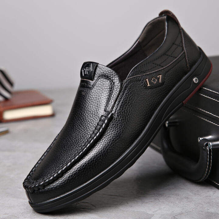 Men's Genuine Leather Soft Insole Casual Business Slip On Loafers