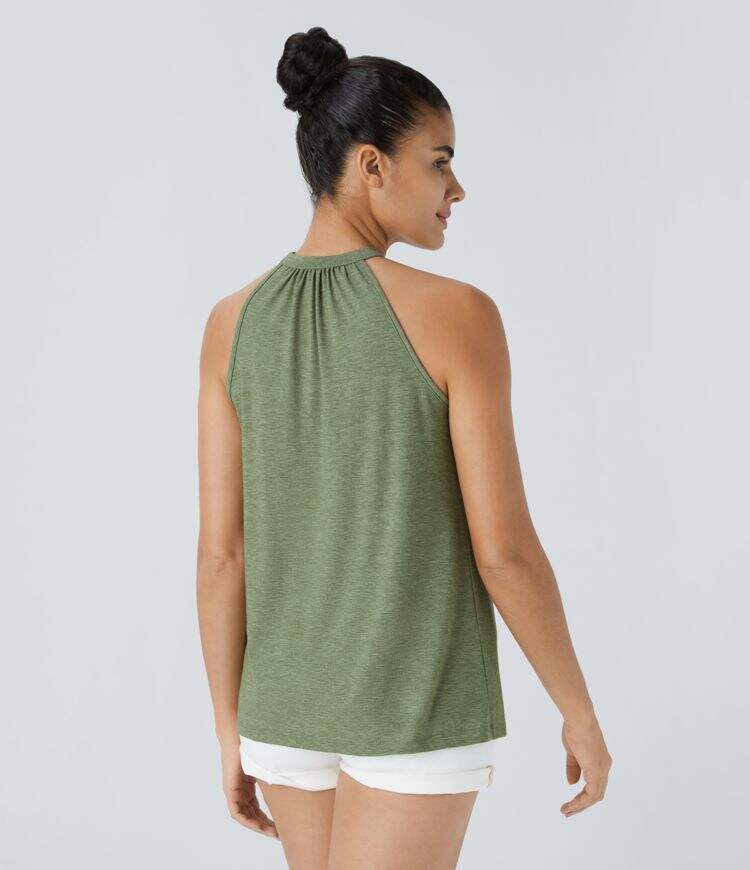 Round Neck Plicated Casual Tank Top