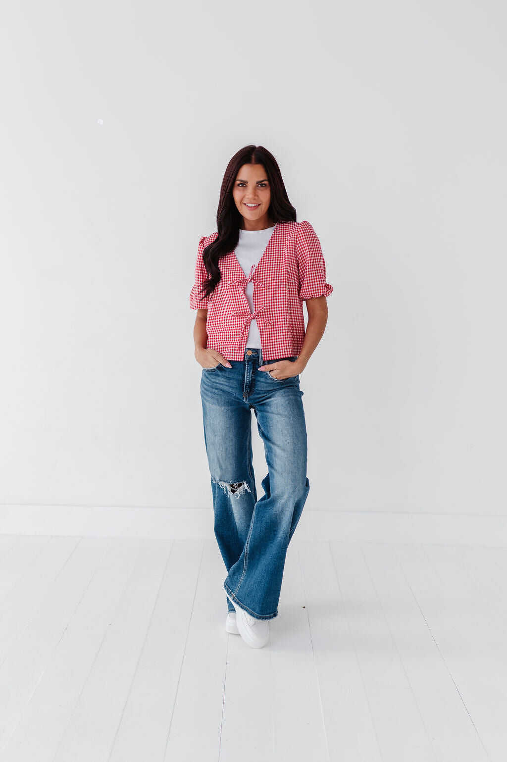 Finley Tie Front Top in Red