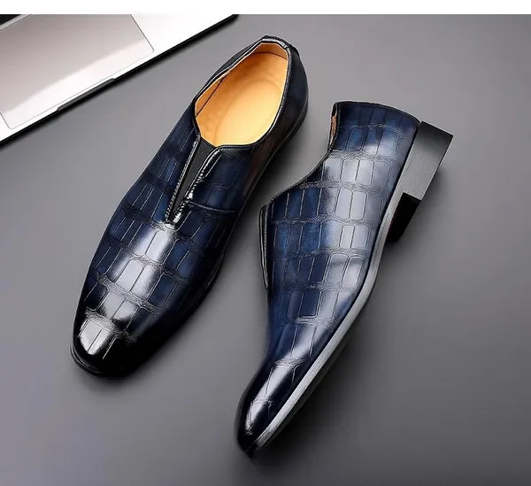 Men's Business Shoes Stone Pattern Casual PU Leather Shoes