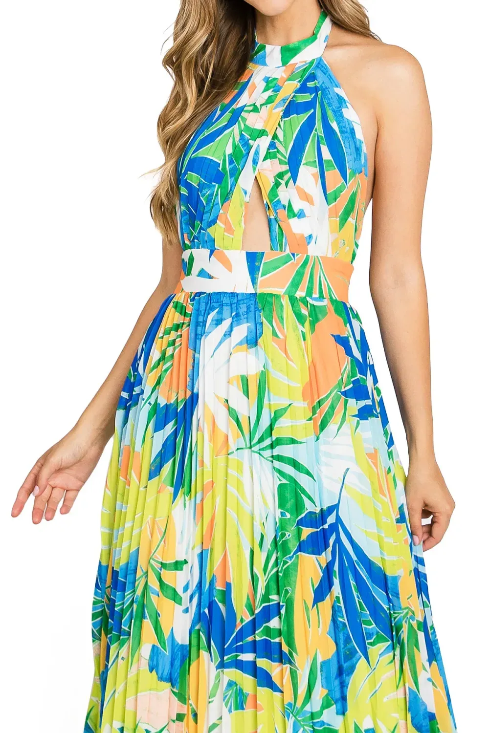 Tropical Print Halter Maxi Dress