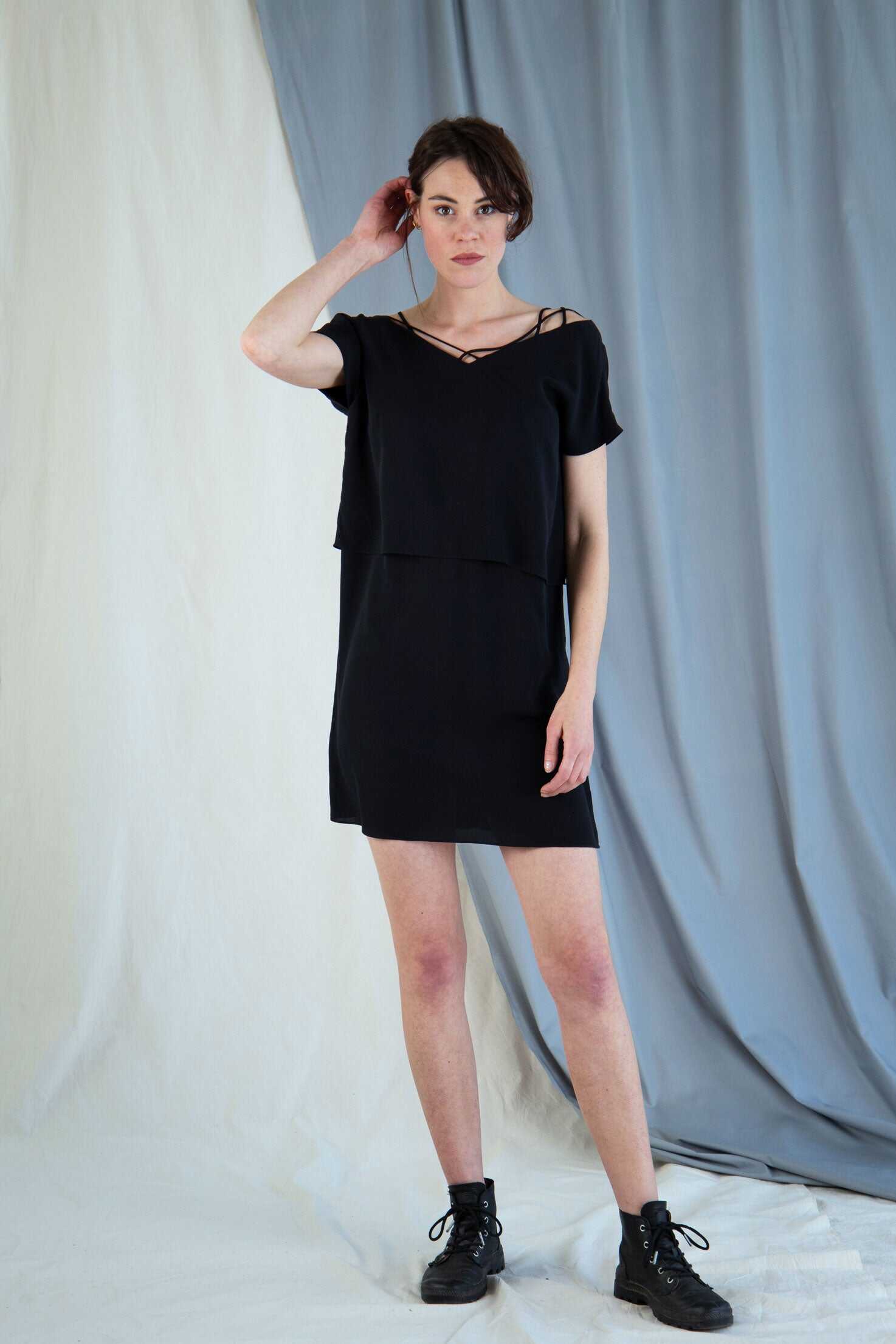 Silk shift mini dress - Black